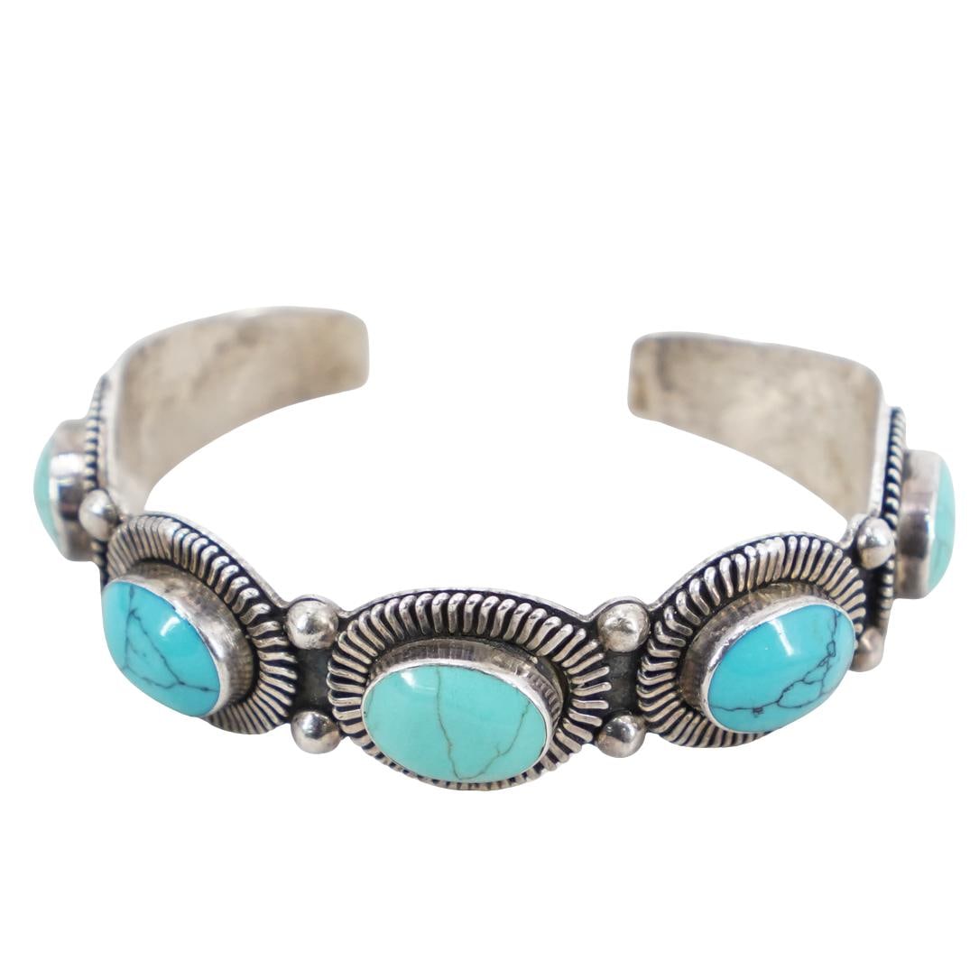 Mexican Sterling Silver & Turquoise Cuff Bracelet (1 of 4)