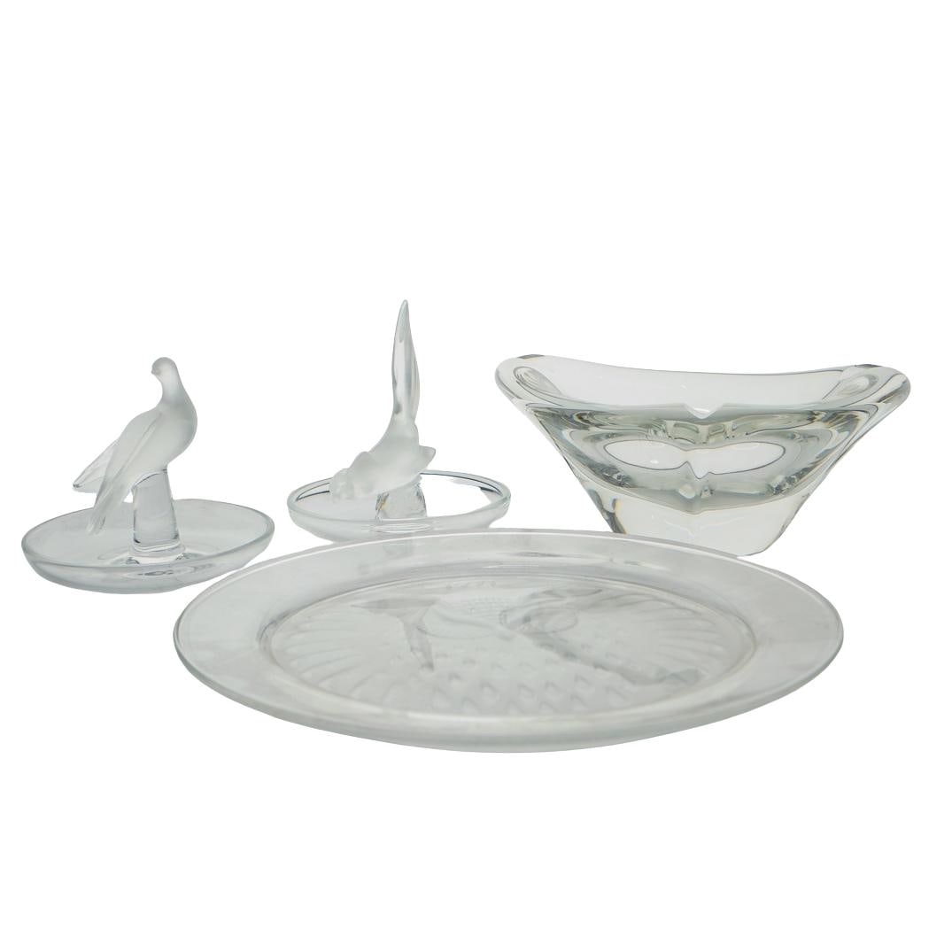 (4 Pc) Lalique & Daum Crystal Pin Trays, Cigar Ashtray, & Plate (1 of 13)