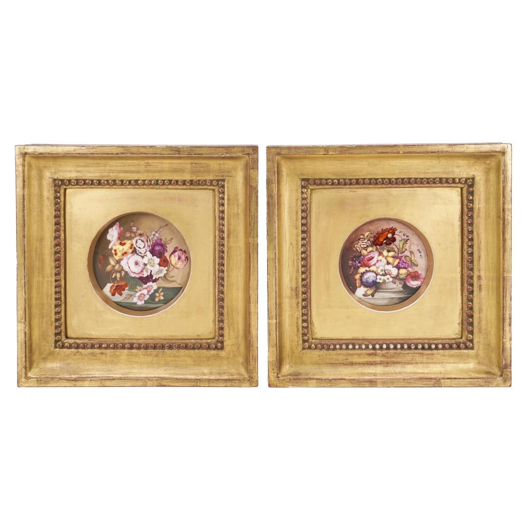 (2 Pc) Hand Painted Porcelain Plaques in Gilded Frames (1 of 5)