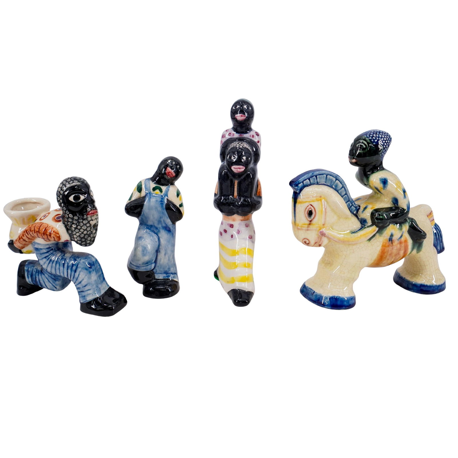 (4 Pc) 1950s Shearwater Black Americana Glazed Pottery Figurines (1 of 12)