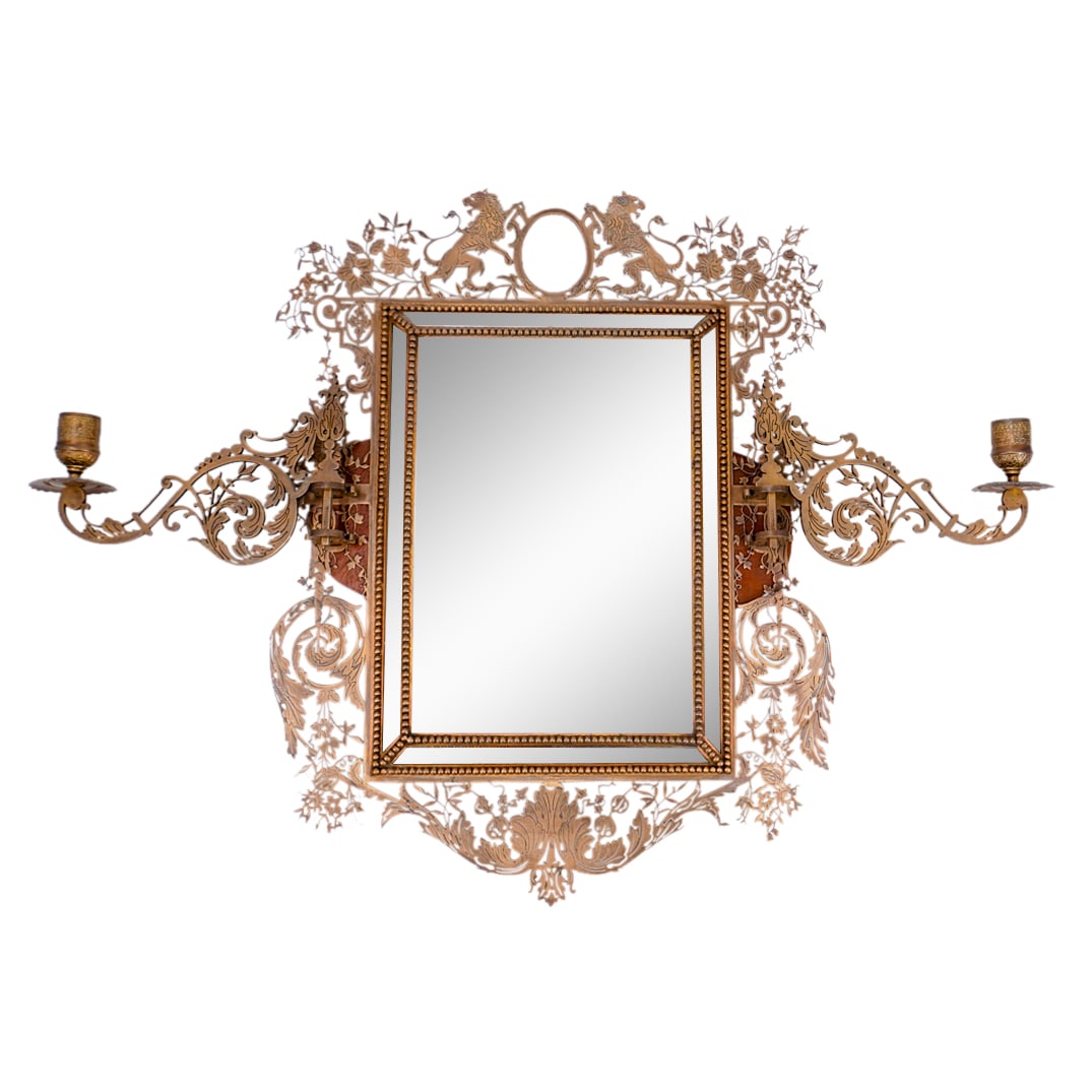 Antique Victorian Brass Wall Mounted Mirror W/ Candle Holders (1 of 8)