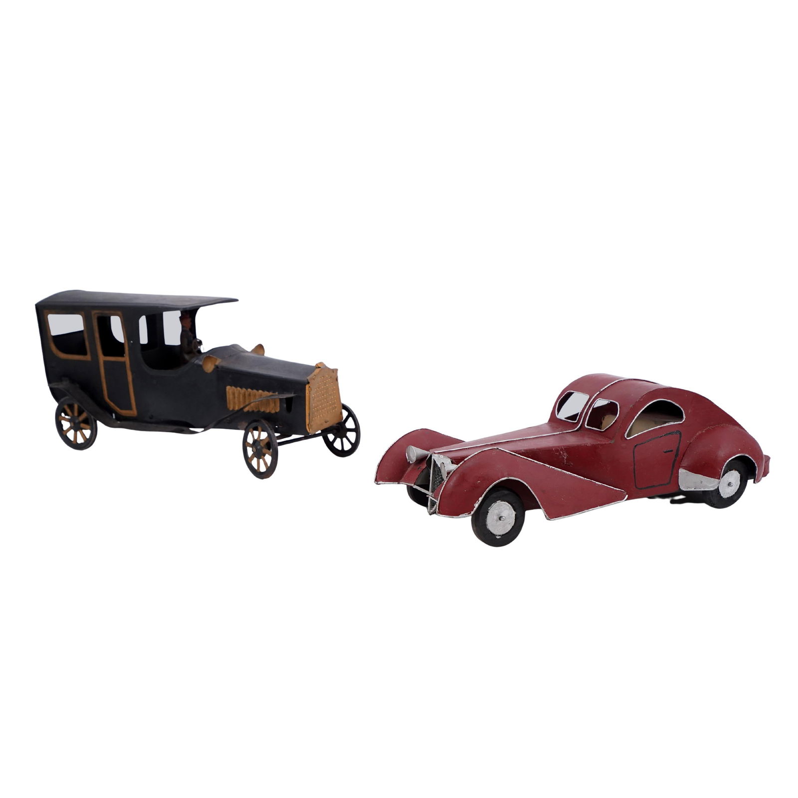 (2 Pc) Pair Of Antique Large Painted Metal Toy Cars (1 of 12)