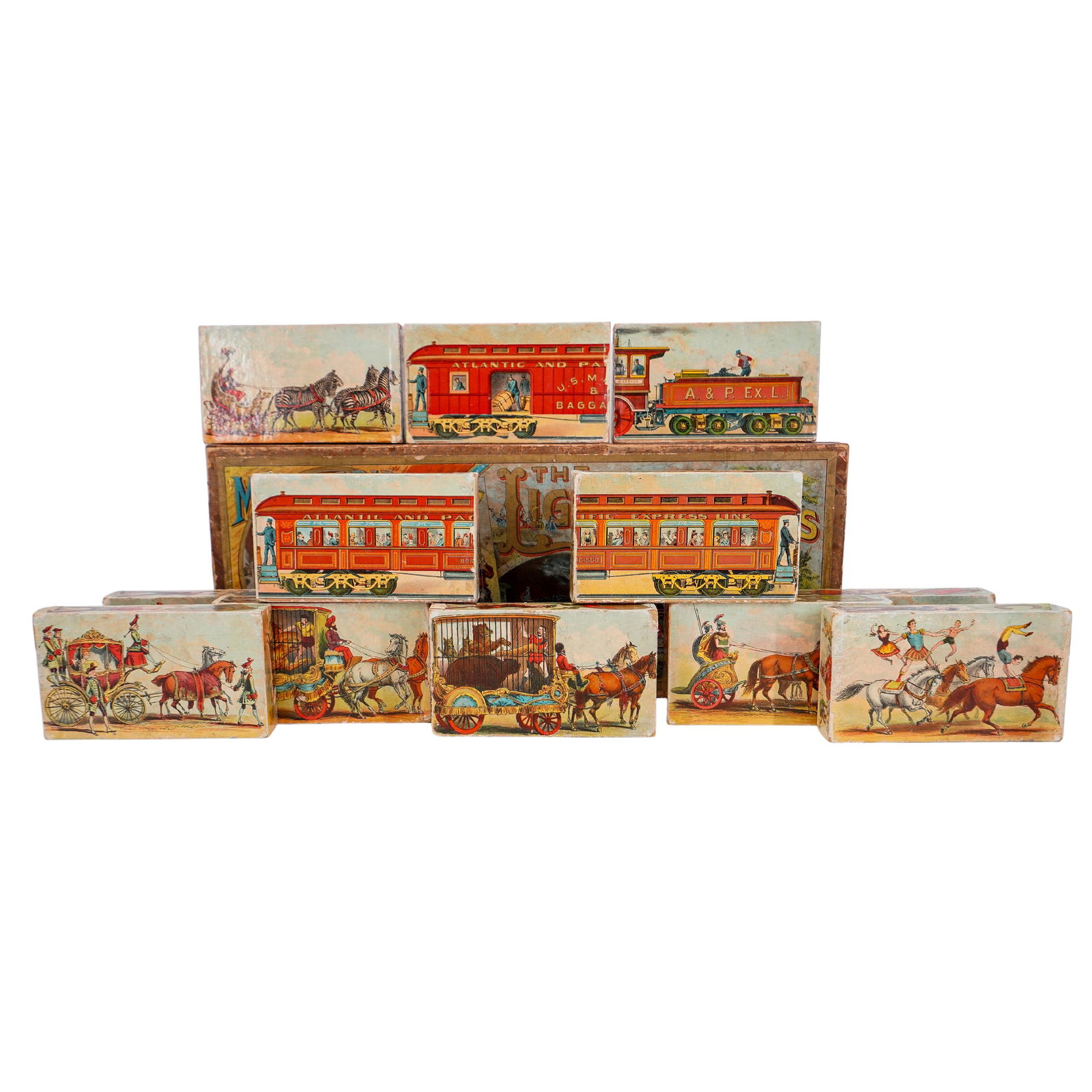1890s McLoughlin Brothers NY "The Lighting Express" Picture Blocks Set (1 of 6)