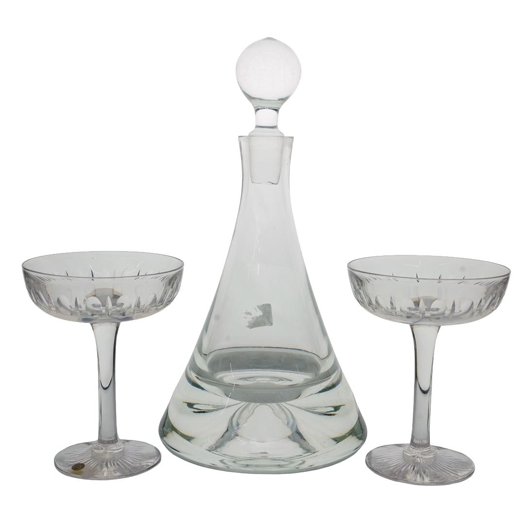 (3 Pc) Dorflinger Crystal Champagne Coupes & Crystal Decanter (1 of 8)