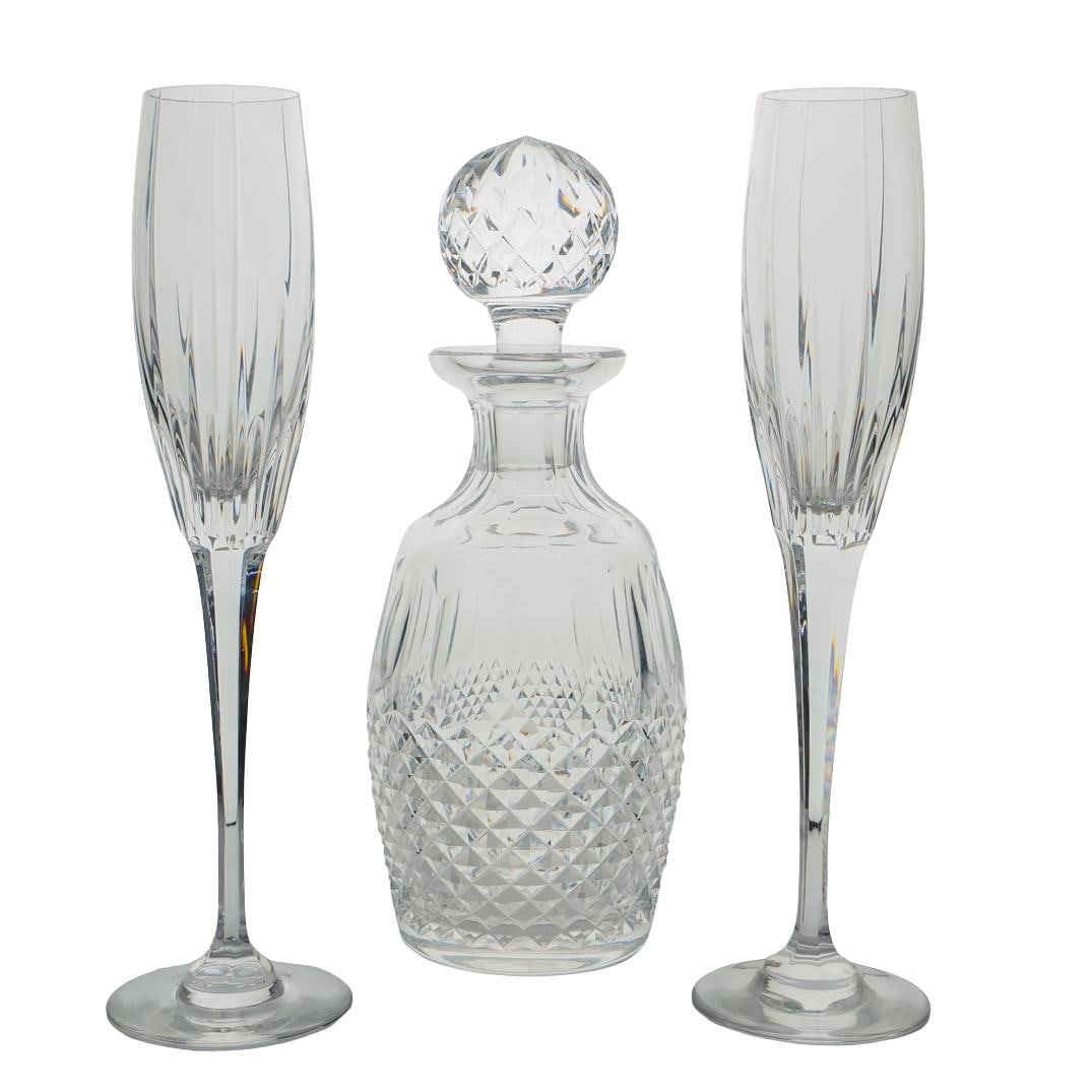 (3 Pc) Waterford Crystal Decanter & Mikasa "Arctic Lights" Crystal Champagne Flutes (1 of 6)