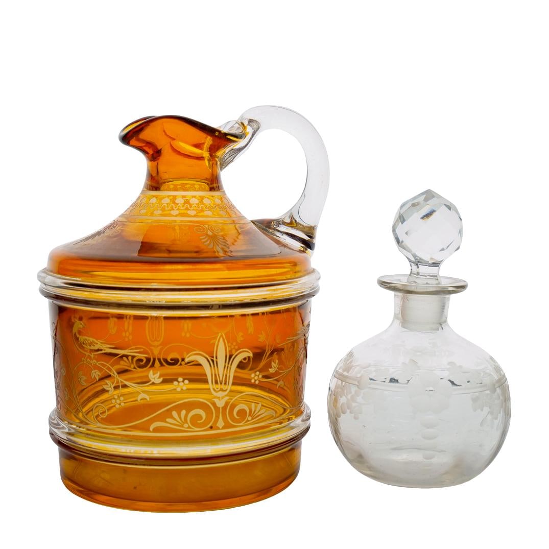 (2 Pc) Vintage Moser & Hawkes Etched Glass Grouping (1 of 7)