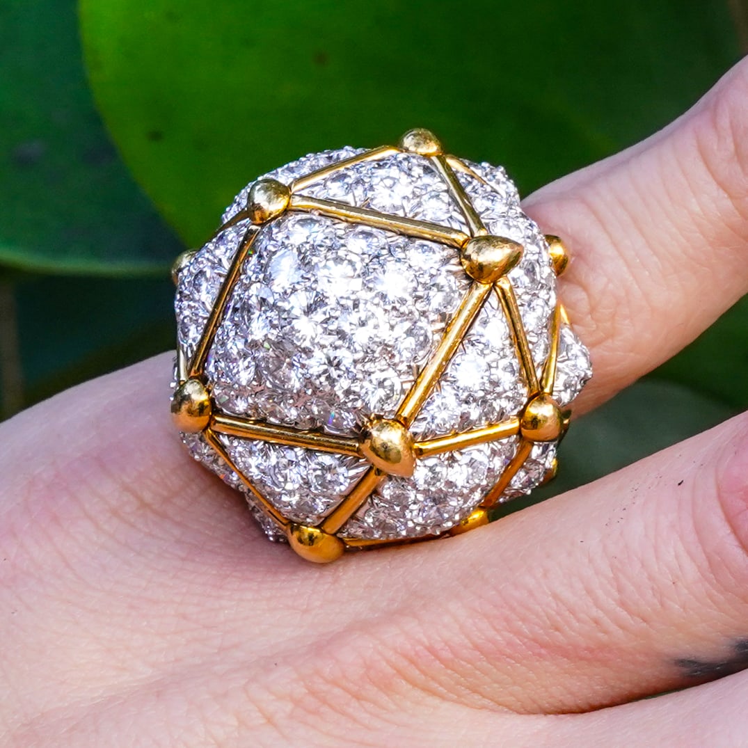 David Webb 18k Gold, Diamond, & Platinum Geodesic Dome Ring