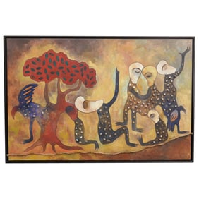 Manuel Mendive (Cuban, b. 1944) "Atardecer" Mixed Media Painting