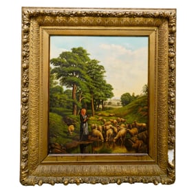 Levi Wells Prentice (American, 1851–1935) Shepherdess Oil On Canvas