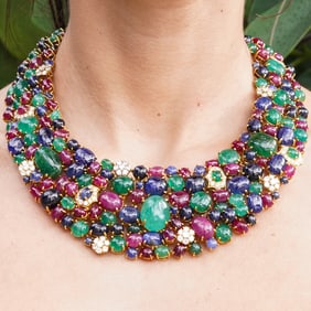 Exceptional Hammerman Bros. 18k Gold "Tutti Frutti" Cabochon Necklace