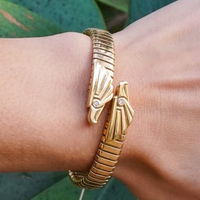 Bvlgari 18k Gold Egyptian Revival Falcon Cuff