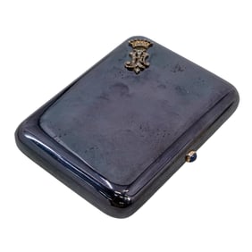 Russian Gold Mounted Blued Steel Cigarette Case (Probably Faberge)
