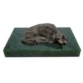 Russian Silver and Nephrite Resting Hound