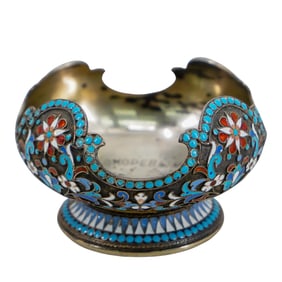Russian Silver Champleve Enameled Silver Sugar Cellar