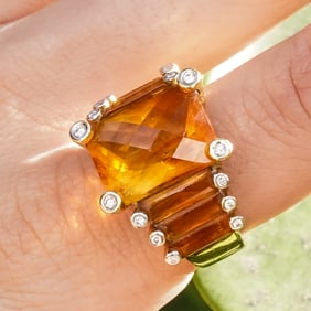 18k Gold, Diamond, and Citrine Cocktail Ring