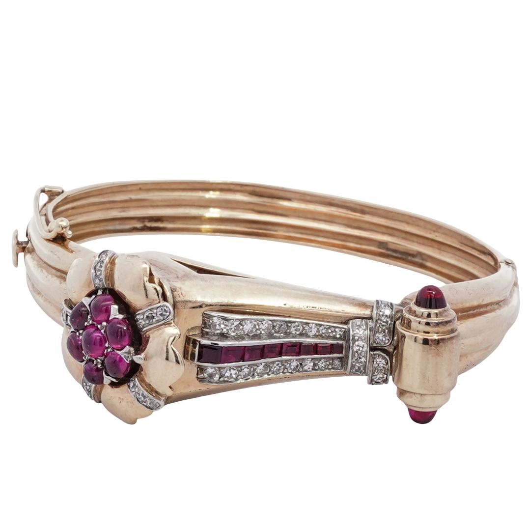 Art Deco 14k Gold, Ruby, and Diamond Bracelet (1 of 5)