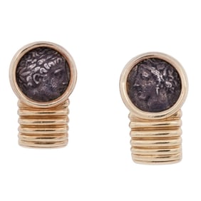 Pair 18k Gold Bulgari Style Earrings