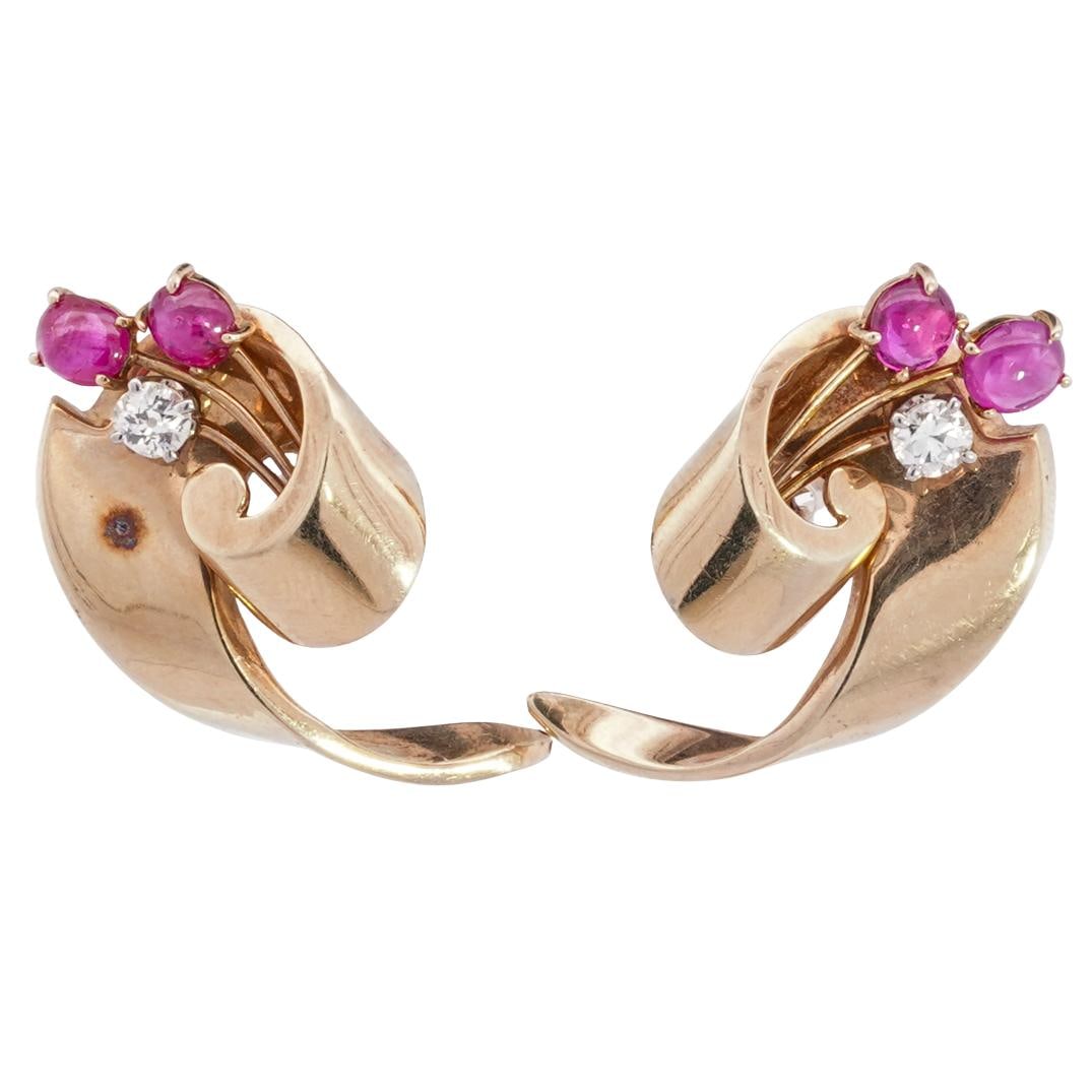 Pair 14k Gold, Ruby, and Diamond Earrings (1 of 3)