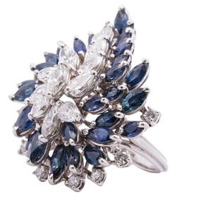 14k White Gold, Diamond, and Sapphire Ring