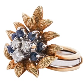 14k Gold, Diamond, and Sapphire Ring
