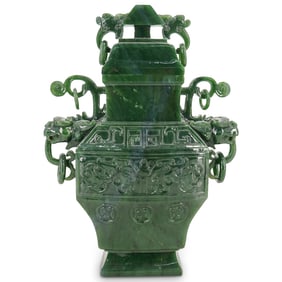 Antique Chinese Spinach Jade Urn