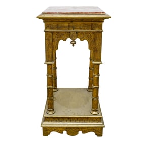 Carlo Bugatti Style Carved Wood Marble Top Pedestal