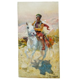 Franz Aleksejewitsch Roubaud (1856-1928) Oil on Panel Cossack Rider Painting
