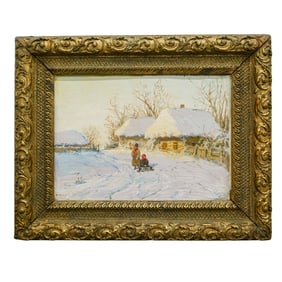 (Russian School) Oil on Canvas Winter Scene Sleight Painting
