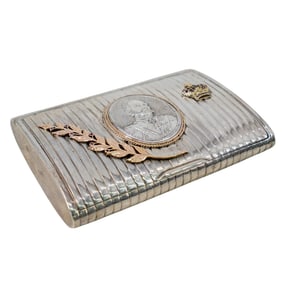 Russian Jeweled Gold Mounted Silver Cigarette Case