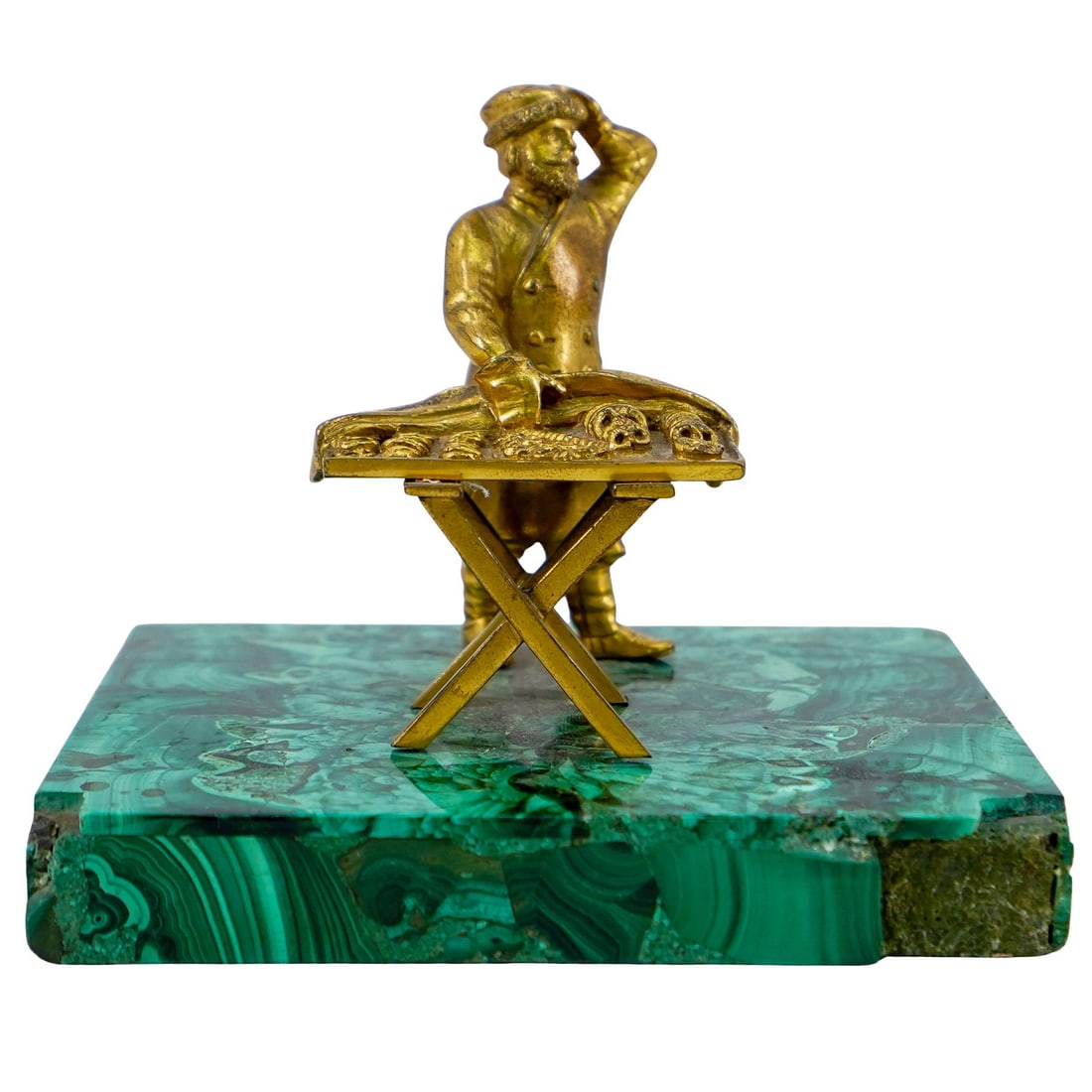 Russian Gilt Bronze & Malachite Veneered Pretzel Seller (1 of 6)