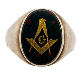 14k Gold and Bloodstone Masonic Ring