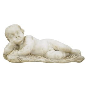 Antique Italian Reclining Putto Alabaster Statue