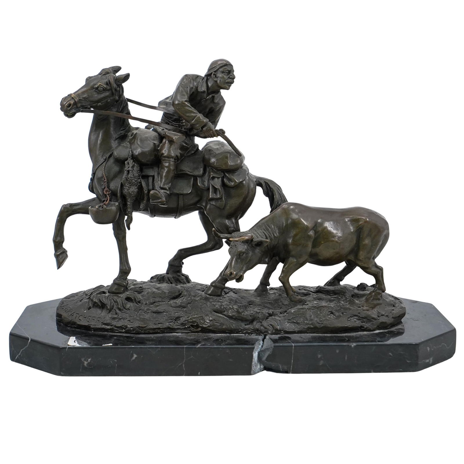 George I. Gratcheff (Russian, 1860-1893) 'Cattle Thief' Bronze Figural Group (1 of 10)