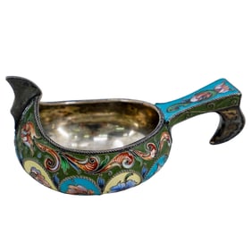 Russian Silver & Cloisonne Enamel Kovsh