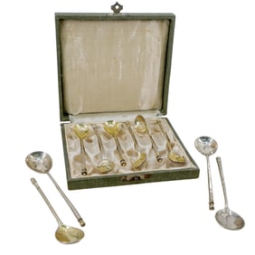 (10 Pc) Cased Russian Silver Niello Spoons