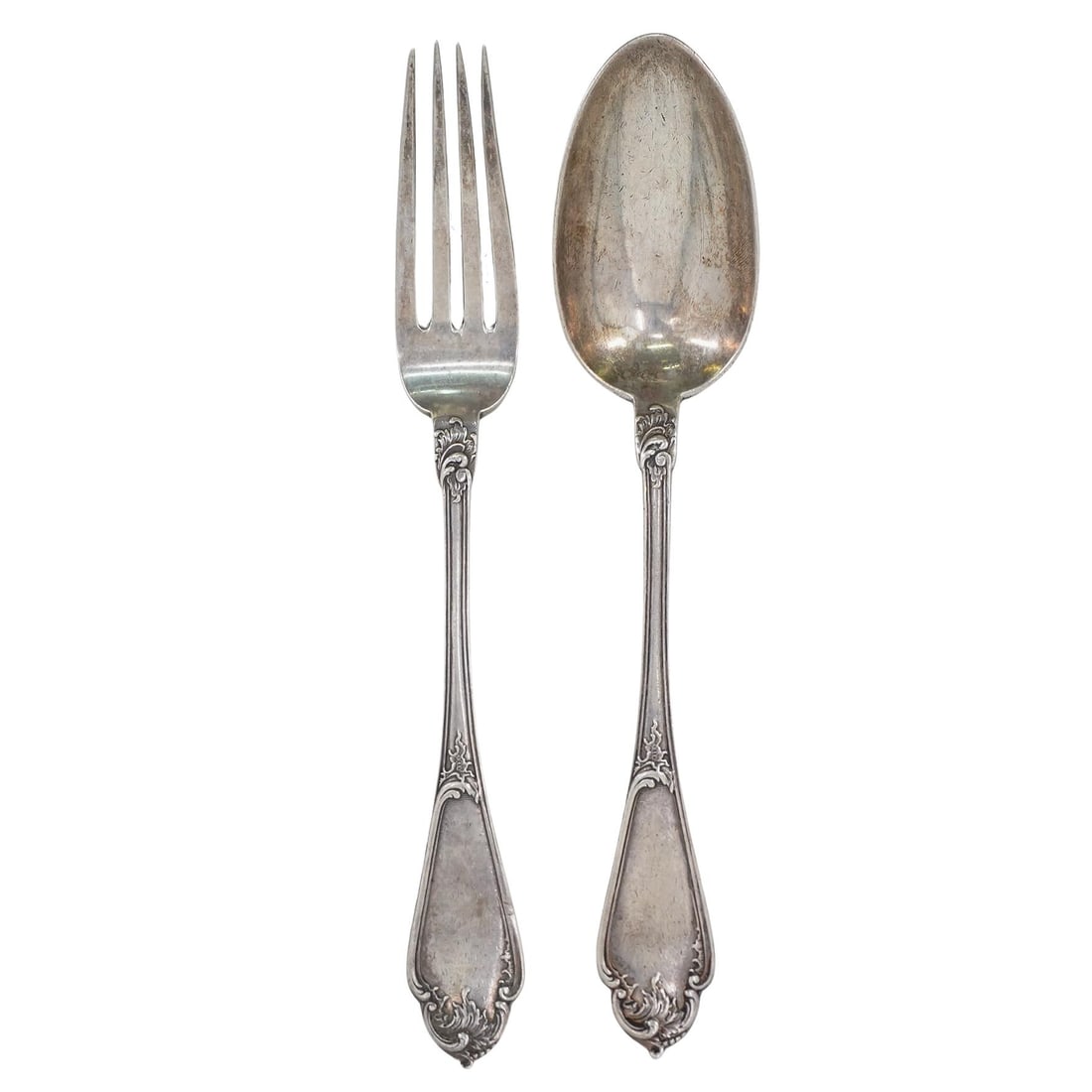 (2 Pc) Faberge Russian Silver Fork and Spoon (1 of 10)
