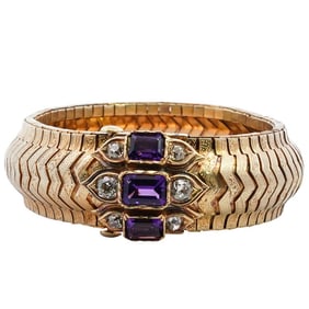 18k Gold, Amethyst, and Diamond Bracelet