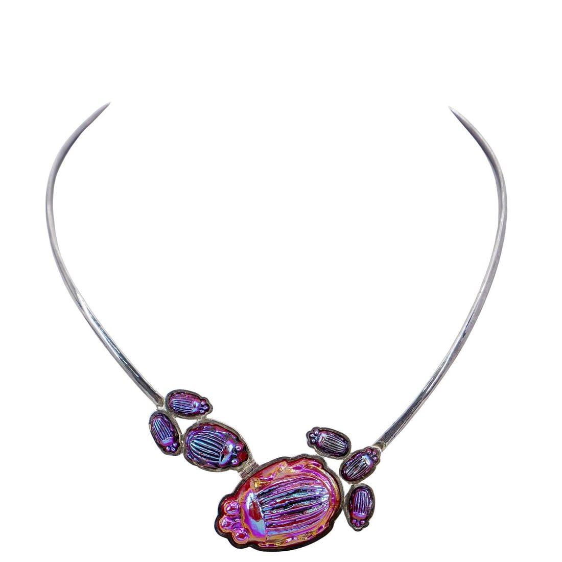 Tiffany Favrile Iridescent Glass Scarab and Sterling Silver Necklace (1 of 6)