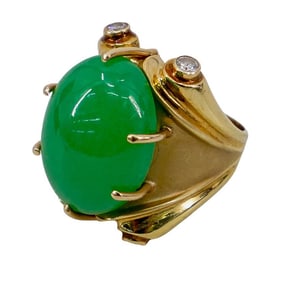 Vintage 14k Jade and Diamond Ring