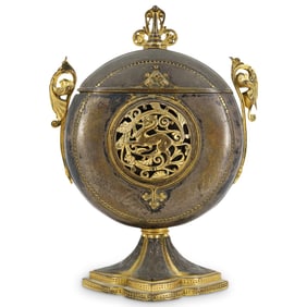Antique Gilt Bronze Round Reliquary