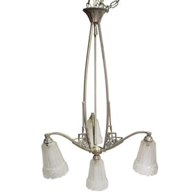 Art Deco Bronze And Glass Chandelier