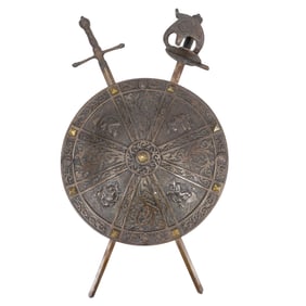 Large French Decorative Iron Shield W/ Swords