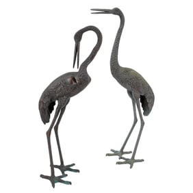 Pair of Life Sized Mixed Metal Crane Birds Statues
