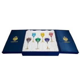 (7 Pc) Faberge Xenia Cut To Clear Crystal Glasses