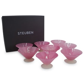 (8 Pc) Steuben Rosaline & Alabaster Glass Sherbet Bowls Set