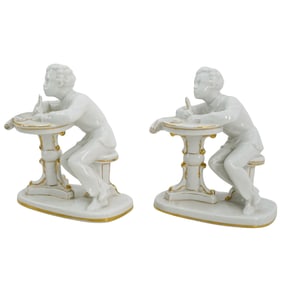 Pair Soviet Porcelain Young Pushkin Figures (Lomonosov State Porcelain Factory)