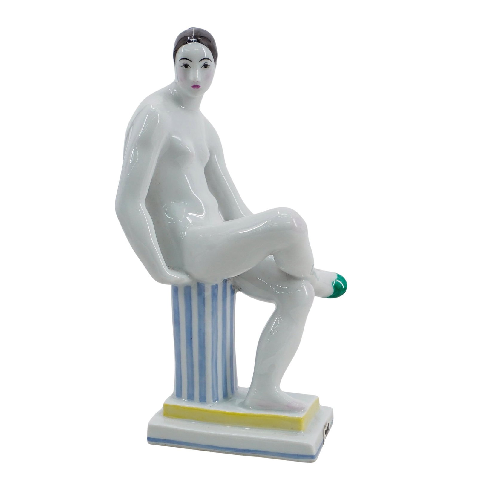 Soviet Porcelain Seated Nude With Slipper Figure (Lomonosov State Porcelain Factory): DESCRIPTION: Lomonosov porcelain figure, after a design by Alexander Matveev, depicting a seated nude putting on a slipper. Provenance: Lempertz, 4/30/16, lot 346 Private collection of Gregor Shargoro