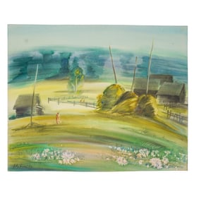 Olga Nikolajewna Rydnikova (Moscow) Watercolor Village Scene painting