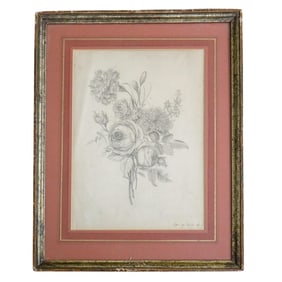 19th C. Graphite on Paper Still Life of Roses