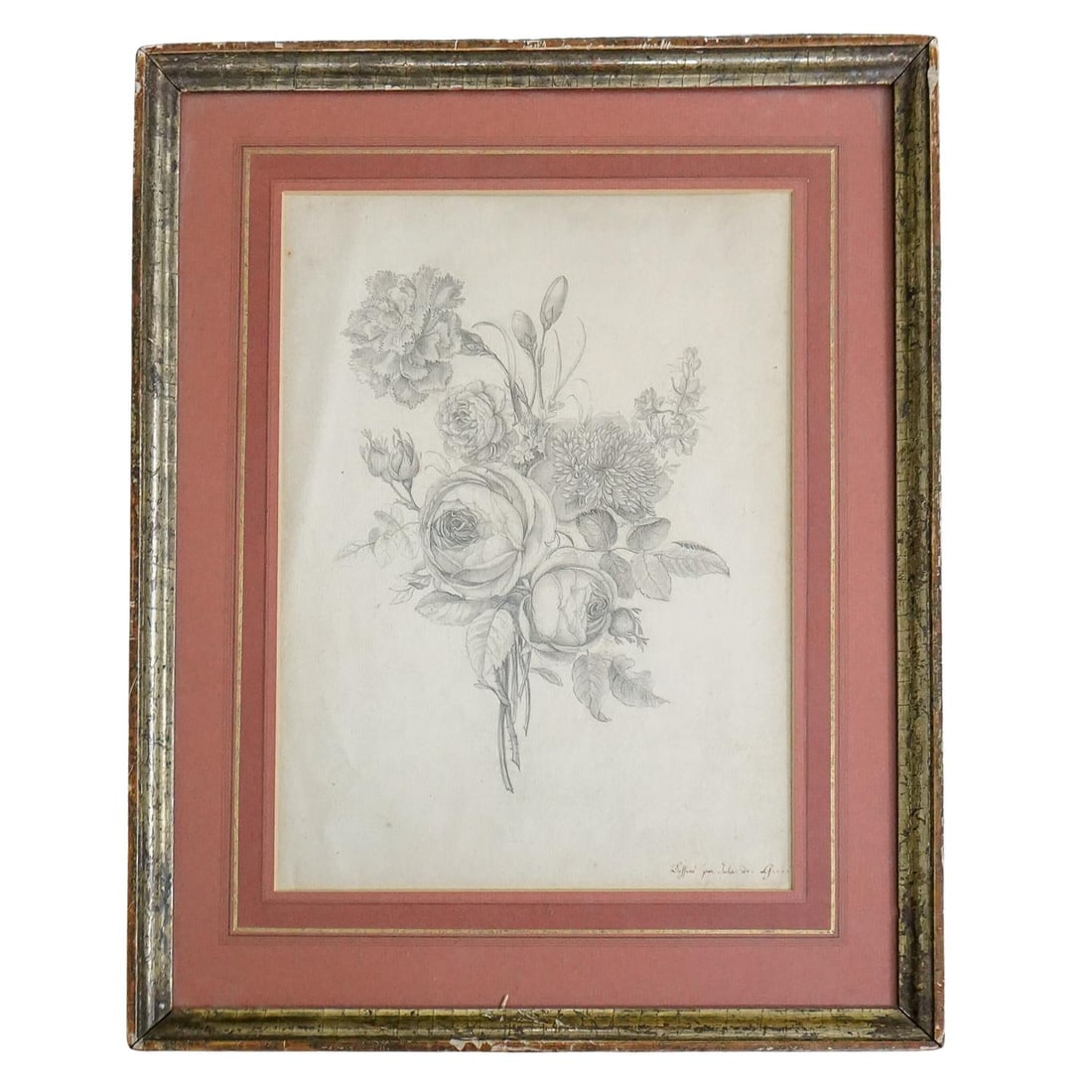 19th C. Graphite on Paper Still Life of Roses (1 of 6)